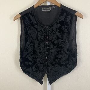 Vintage April Cornell Embroidered Velvet Button Down Vest Medium READ
